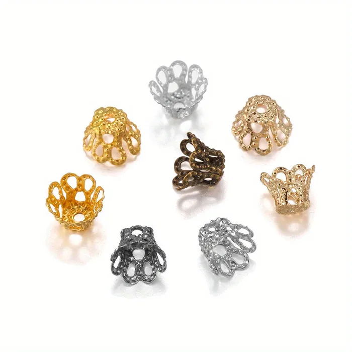 DS Rings Wine Glass Hollow Flower Horn Bead Holder End Cap Beads 100pcspack Silver Golden Metal DS Rings Wine Glass Hollow Flower Horn Bead Holder End Cap Beads 100pcspack Silver Golden Metal