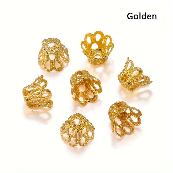 DS Rings Wine Glass Hollow Flower Horn Bead Holder End Cap Beads 100pcspack Silver Golden Metal DS Rings Wine Glass Hollow Flower Horn Bead Holder End Cap Beads 100pcspack Silver Golden Metal