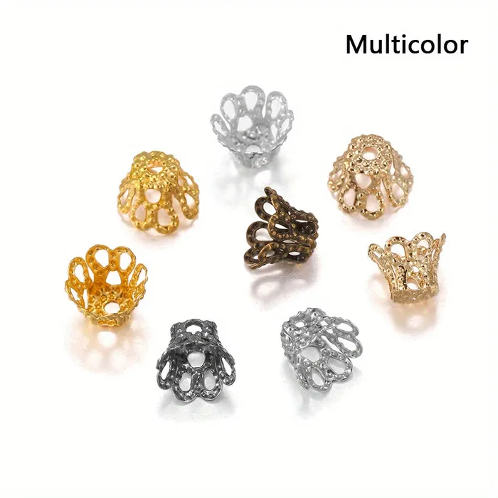 DS Rings Wine Glass Hollow Flower Horn Bead Holder End Cap Beads 100pcspack Silver Golden Metal DS Rings Wine Glass Hollow Flower Horn Bead Holder End Cap Beads 100pcspack Silver Golden Metal