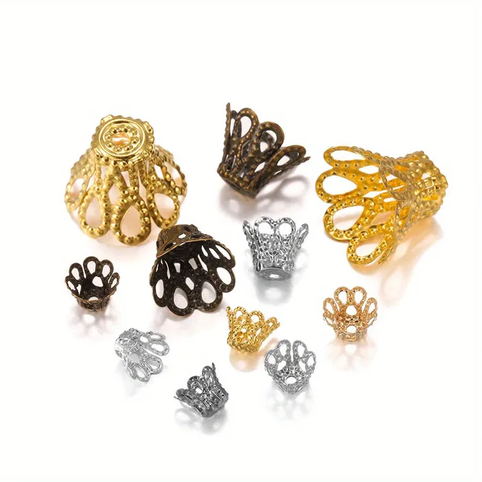 DS Rings Wine Glass Hollow Flower Horn Bead Holder End Cap Beads 100pcspack Silver Golden Metal DS Rings Wine Glass Hollow Flower Horn Bead Holder End Cap Beads 100pcspack Silver Golden Metal