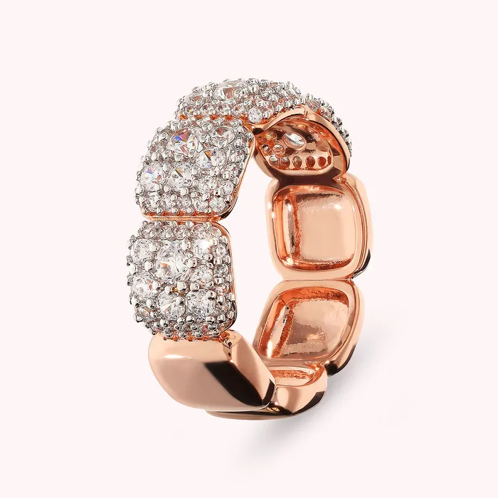 Earrings Bronzallure Anello a Fascia con Elementi Quadrati in Pav di Cubic Zirconia