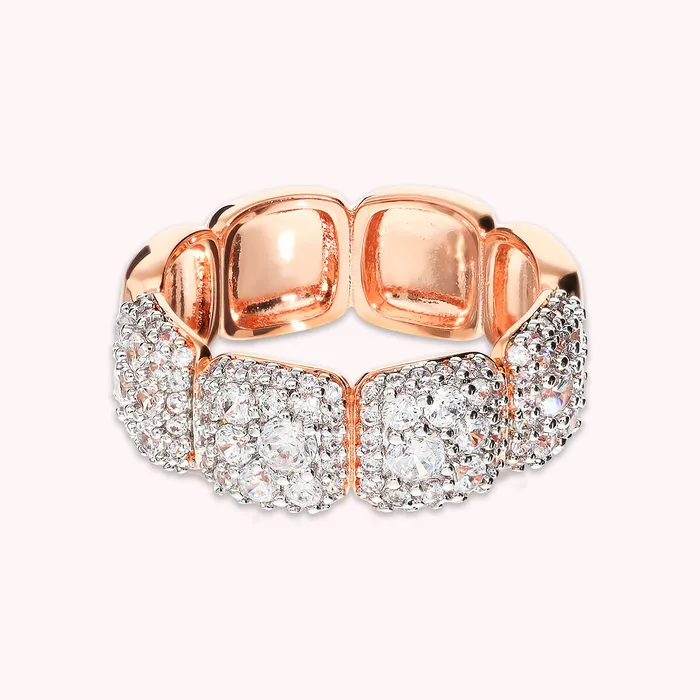 Earrings Bronzallure Anello a Fascia con Elementi Quadrati in Pav di Cubic Zirconia