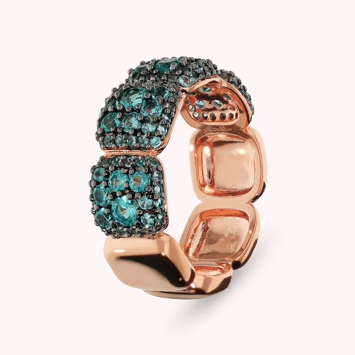 Earrings Bronzallure Anello a Fascia con Elementi Quadrati in Pav di Cubic Zirconia