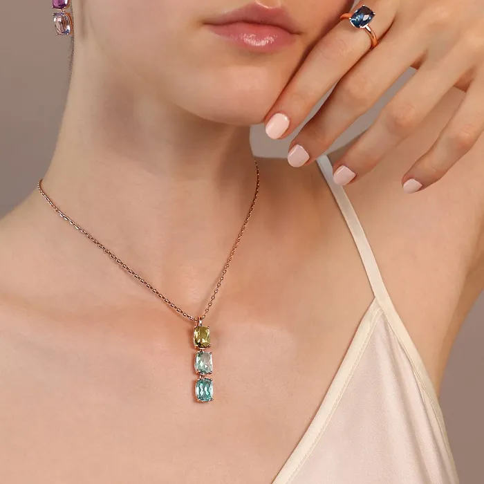 Earrings Bronzallure Collana Trilogy con Prisma Gem Taglio Mosaico