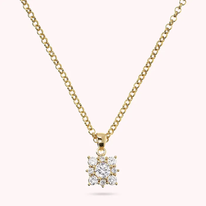 Earrings Collana Golden Catena Rolo con Pendente Fiore in Cubic Zirconia Bronzallure