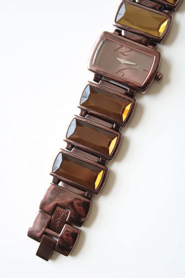 Earrings DKNY Chocolate Brown Stainless Steel Rhinestone Watch DKNY