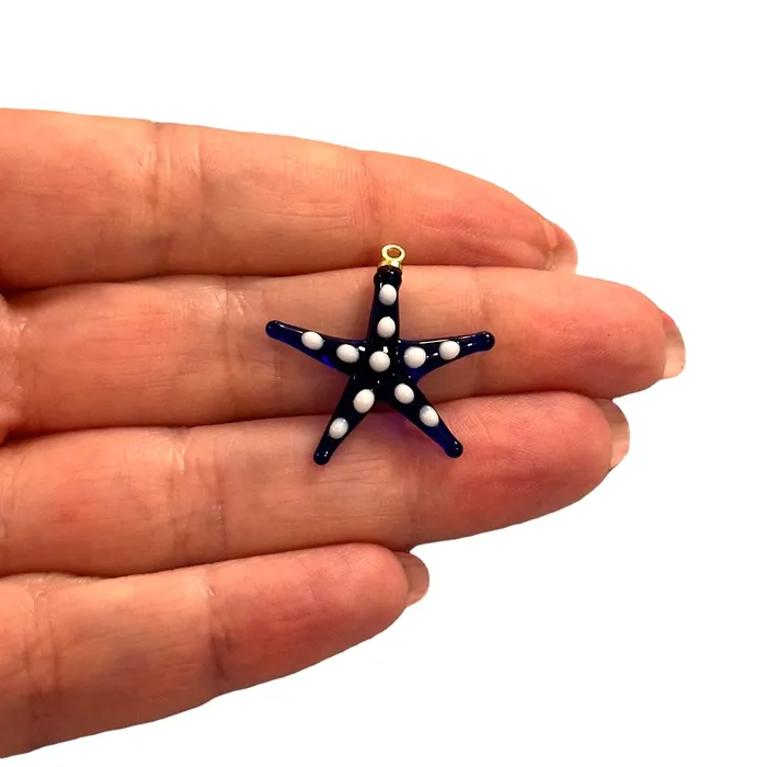 Earrings Hand Made Murano Glass Navy Starfish Charm with 24Kt Gold Plated Pin Peppy Beads Earrings Hand Made Murano Glass Navy Starfish Charm with 24Kt Gold Plated Pin Peppy Beads