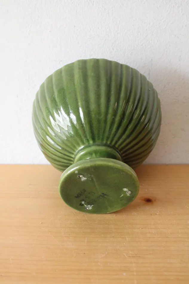Earrings Jubilee Thrift Haeger Ribbed Green Ceramic Pedestal Bowl
