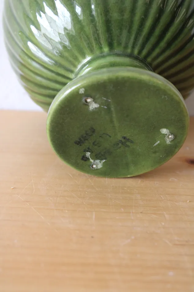 Earrings Jubilee Thrift Haeger Ribbed Green Ceramic Pedestal Bowl