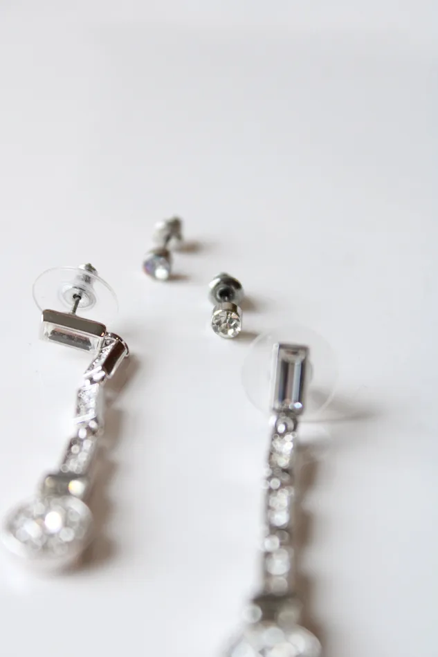 Earrings Jubilee Thrift Silver Clear Rhinestone Drop Earring Studs Set