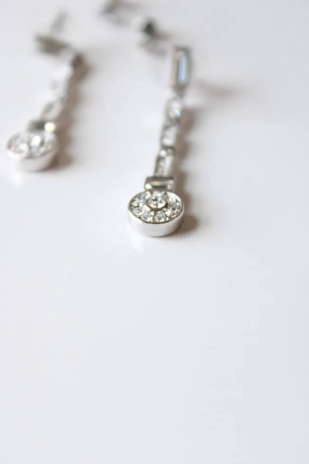 Earrings Jubilee Thrift Silver Clear Rhinestone Drop Earring Studs Set