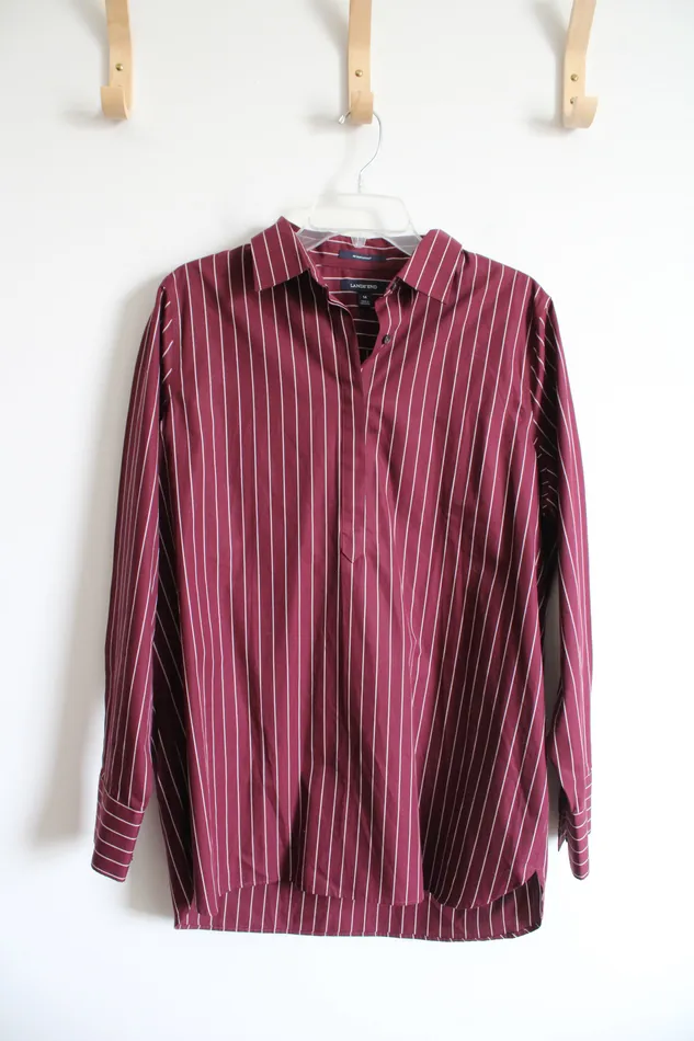 Earrings Lands End Maroon Striped Quarter Button Down Top 14 Lands End