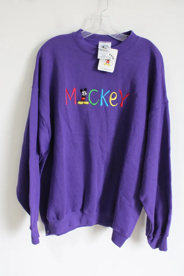 Earrings Mickey Co NEW Vintage Mickey Co Mickey Mouse Embroidered Purple Sweatshirt XL