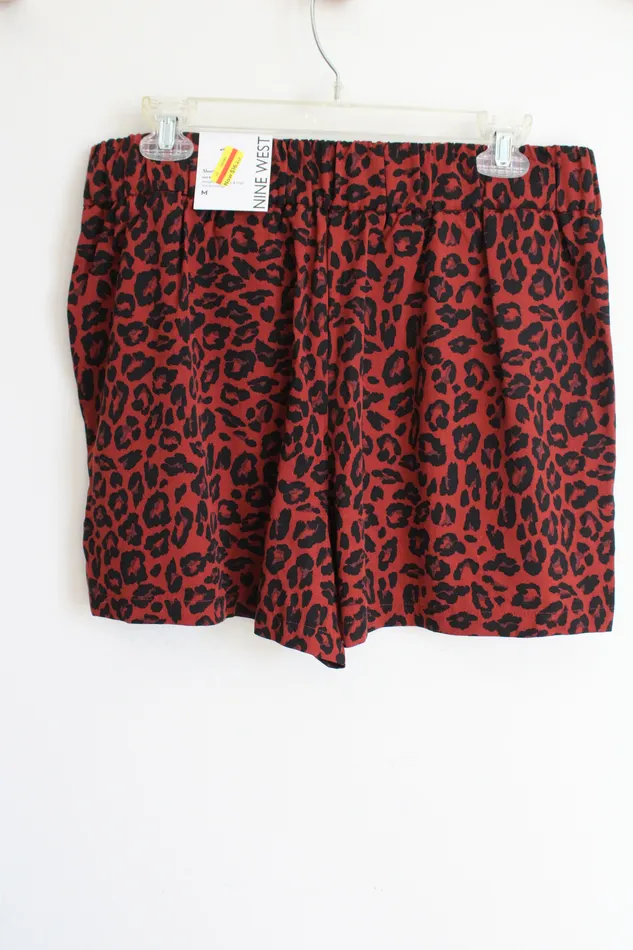 Earrings NEW Nine West Mid Rise Patch Pocket Pull On Dark Orange Leopard Print Shorts M Nine West