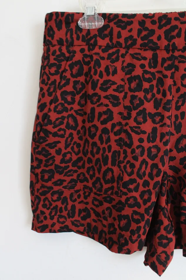 Earrings NEW Nine West Mid Rise Patch Pocket Pull On Dark Orange Leopard Print Shorts M Nine West