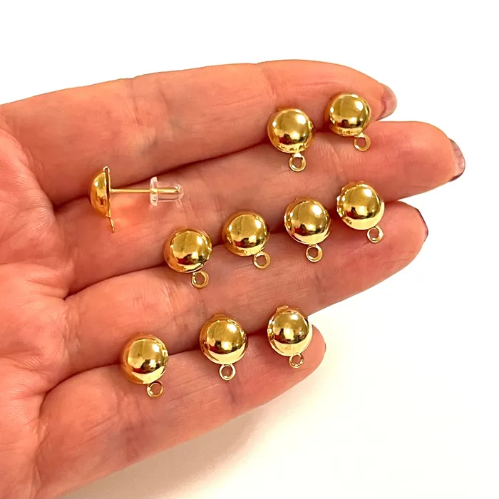 Earrings Peppy Beads 24Kt Gold Plated Ball Ear Pads 8mm Ball Stud Earring With Loop 10 Pcs in a PackNEW Earrings Peppy Beads 24Kt Gold Plated Ball Ear Pads 8mm Ball Stud Earring With Loop 10 Pcs in a PackNEW
