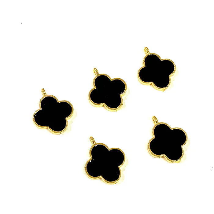 Earrings Peppy Beads 24Kt Gold Plated Black Enamelled Clover Charms 5 pcs in a Pack Earrings Peppy Beads 24Kt Gold Plated Black Enamelled Clover Charms 5 pcs in a Pack