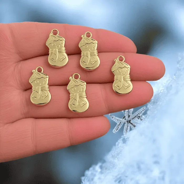 Earrings Peppy Beads 24Kt Gold Plated Christmas Snowman Charms 5 pcs in a pack Christmas Collection Charms