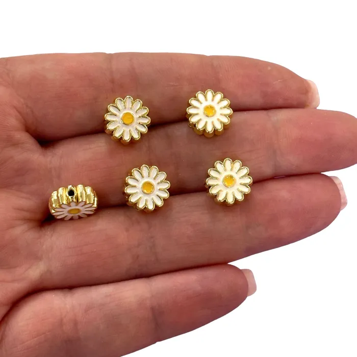 Earrings Peppy Beads 24Kt Gold Plated Double Side Enamelled Daisy Charms 5 pcs in a pack Earrings Peppy Beads 24Kt Gold Plated Double Side Enamelled Daisy Charms 5 pcs in a pack