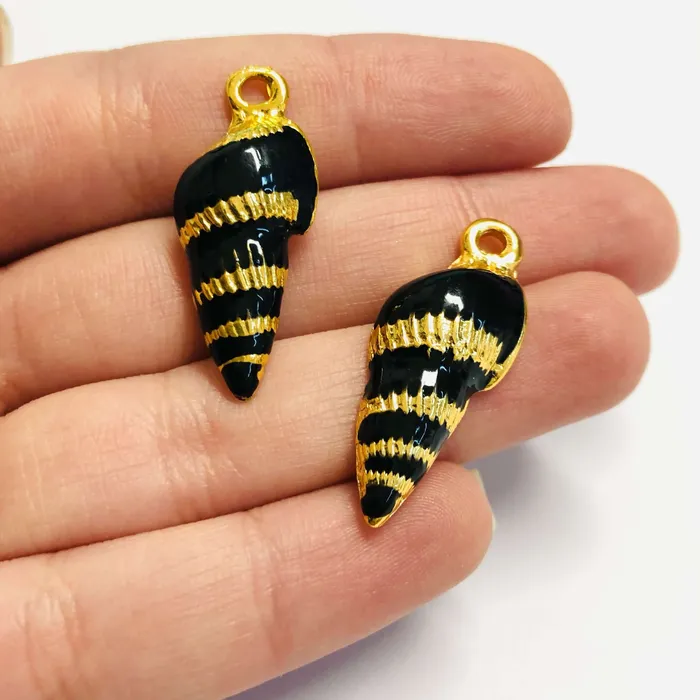 Earrings Peppy Beads 24Kt Gold Plated Enamelled Sea Shell Charms 2 pcs in a pack