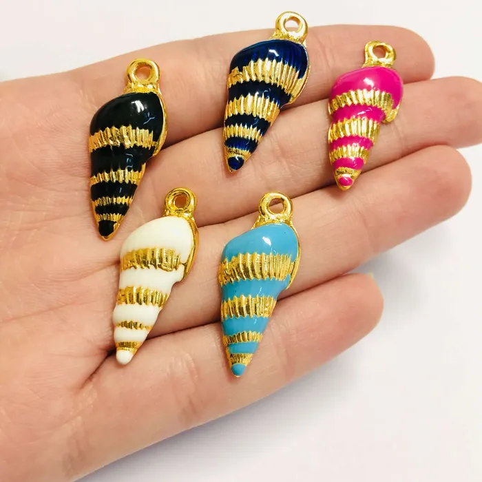 Earrings Peppy Beads 24Kt Gold Plated Enamelled Sea Shell Charms 2 pcs in a pack Earrings Peppy Beads 24Kt Gold Plated Enamelled Sea Shell Charms 2 pcs in a pack