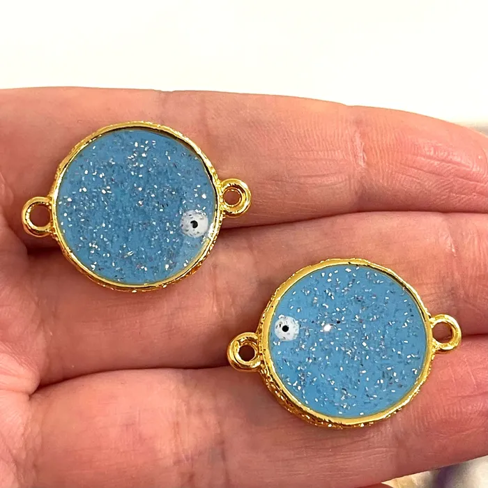 Earrings Peppy Beads 24Kt Gold Plated Glittery Epoxy Blue Enamelled DoubleSided Connector Charms 2 pcs in a pack Earrings Peppy Beads 24Kt Gold Plated Glittery Epoxy Blue Enamelled DoubleSided Connector Charms 2 pcs in a pack