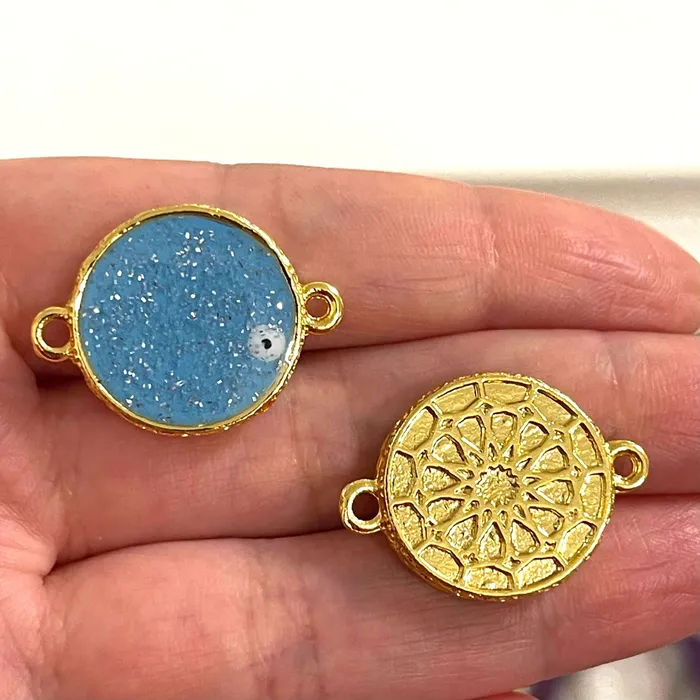 Earrings Peppy Beads 24Kt Gold Plated Glittery Epoxy Blue Enamelled DoubleSided Connector Charms 2 pcs in a pack Earrings Peppy Beads 24Kt Gold Plated Glittery Epoxy Blue Enamelled DoubleSided Connector Charms 2 pcs in a pack