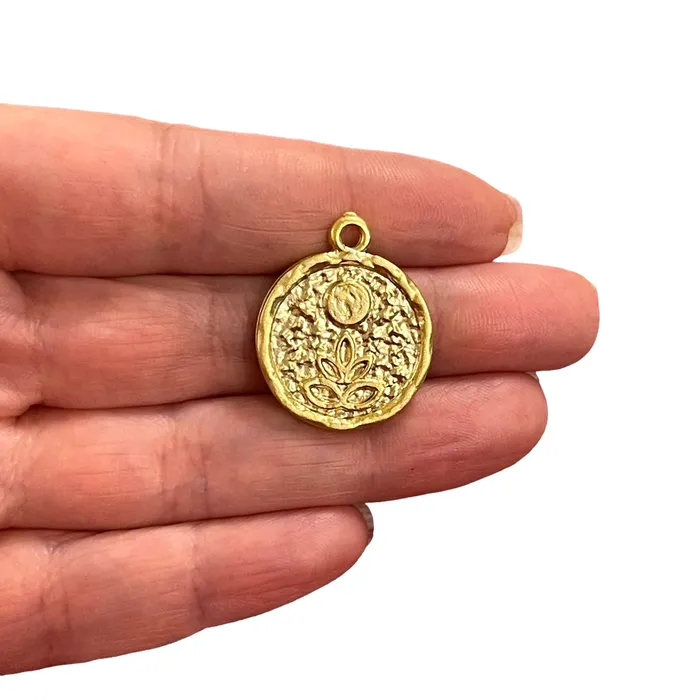 Earrings Peppy Beads 24Kt Matte Gold Plated Lotus Flower and Full Moon Charms 2 pcs in a pack Earrings Peppy Beads 24Kt Matte Gold Plated Lotus Flower and Full Moon Charms 2 pcs in a pack