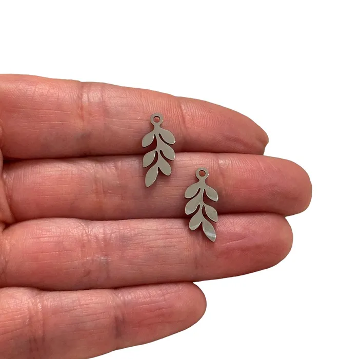 Earrings Peppy Beads Stainless Steel Leaf Charms 2 pcs in a pack