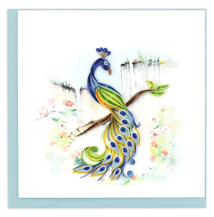 Earrings QUILLINGCARD Qullingcard Posing Peacock Greeting Card