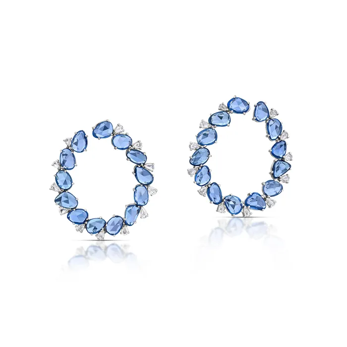 Earrings Stephen Silver Fine Jewelry 1879 Carat Sapphire and Diamond Hoop Earrings Earrings Stephen Silver Fine Jewelry 1879 Carat Sapphire and Diamond Hoop Earrings