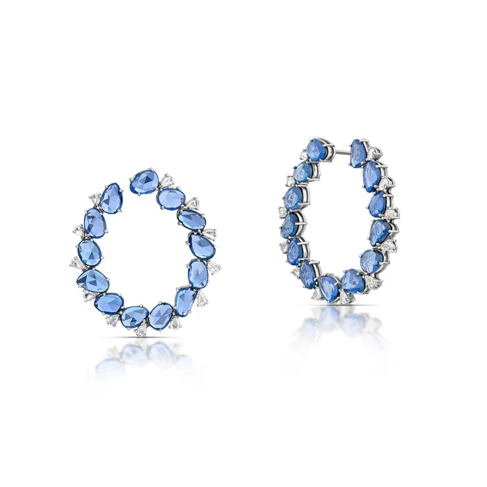 Earrings Stephen Silver Fine Jewelry 1879 Carat Sapphire and Diamond Hoop Earrings