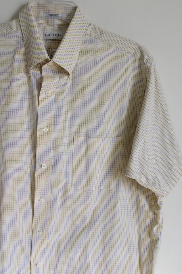 Earrings Van Heusen Van Heusen Pinpoint Oxford Pale Yellow Plaid Button Down Shirt XL