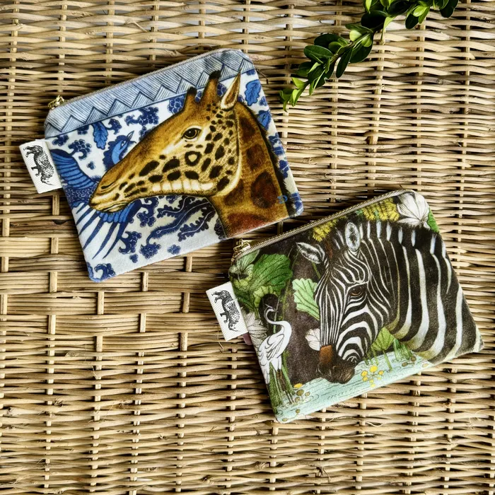 Earrings Whimsical Velvet Giraffe or Zebra Coin Purse