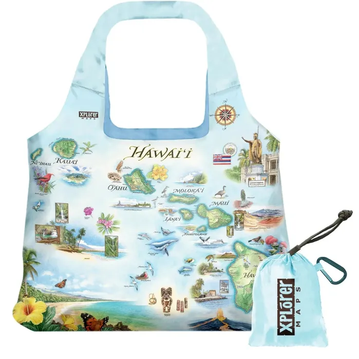 Earrings XPLORERMAPS Xplorer Maps Hawaii Map Reusable Tote Bag Pouch