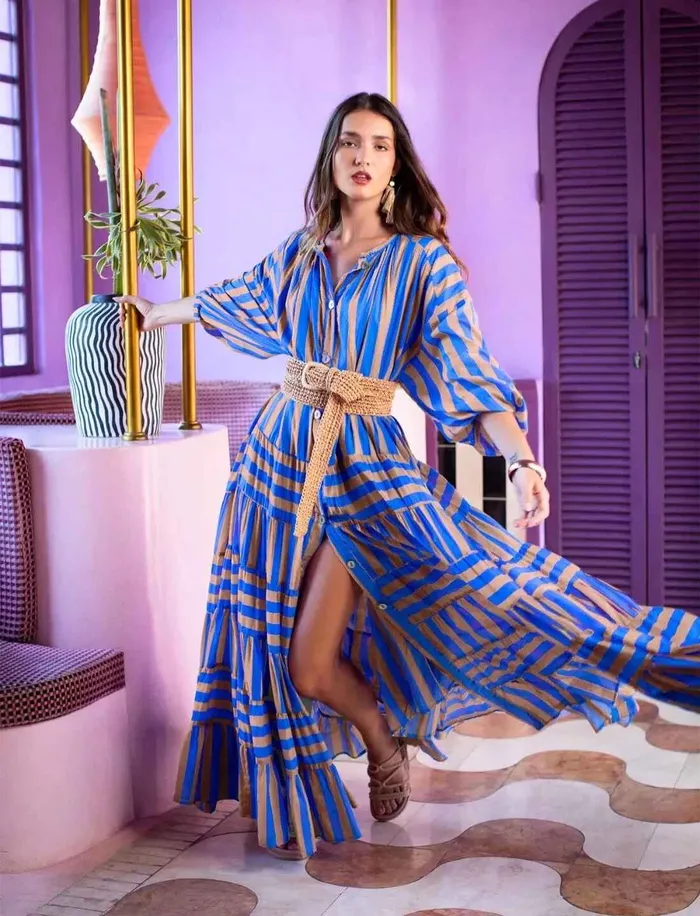 ELLA WOMEN BOHEMIAN MAXI DRESS STRIPE Erika Pea Earrings