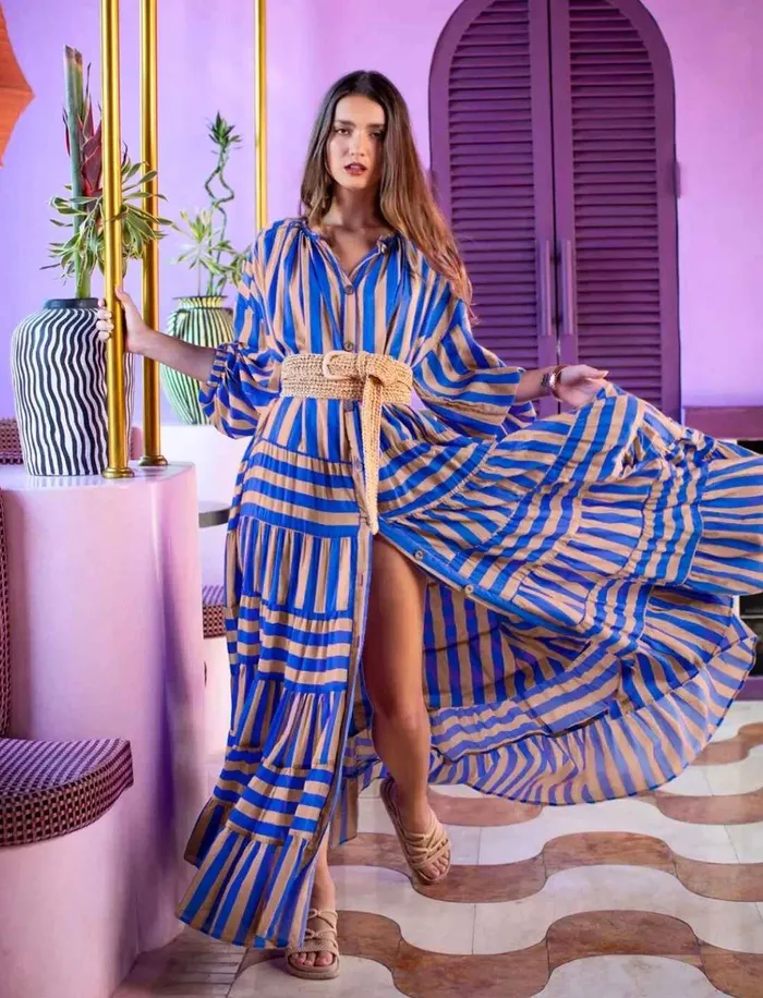 ELLA WOMEN BOHEMIAN MAXI DRESS STRIPE Erika Pea Earrings