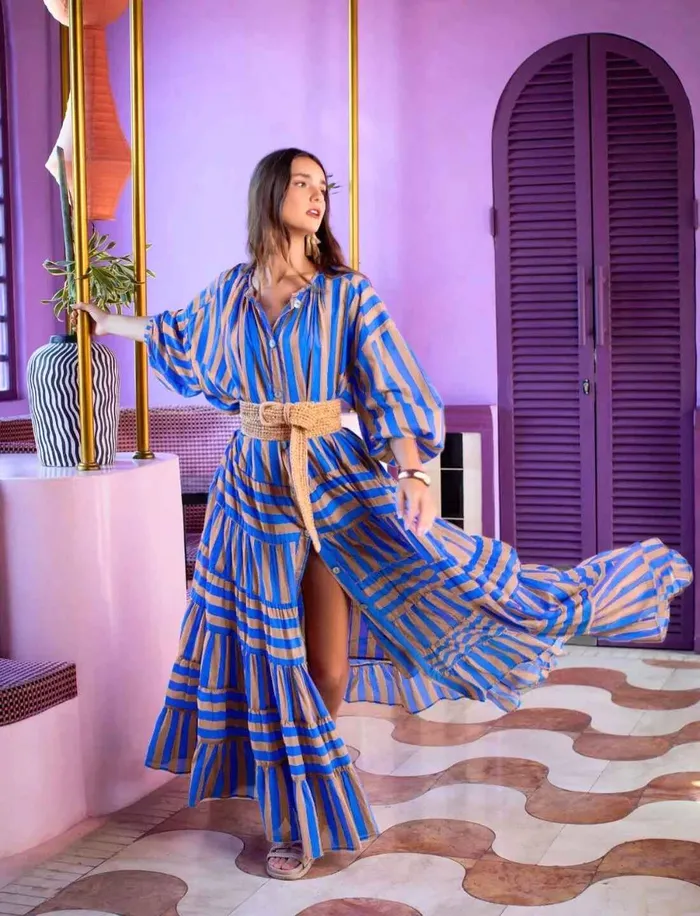 ELLA WOMEN BOHEMIAN MAXI DRESS STRIPE Erika Pea Earrings