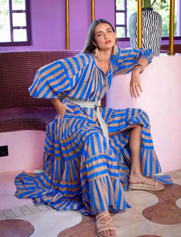 ELLA WOMEN BOHEMIAN MAXI DRESS STRIPE Erika Pea Earrings
