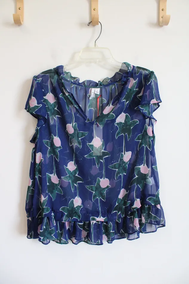 Elle Rings NEW Elle Blue and Pink Sheer Top S