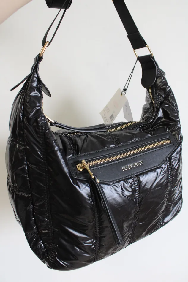 Ellen Tracy NEW Ellen Tracy Black Puffer Quilted Nylon Bag Rings