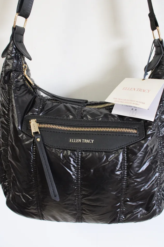 Ellen Tracy NEW Ellen Tracy Black Puffer Quilted Nylon Bag Rings