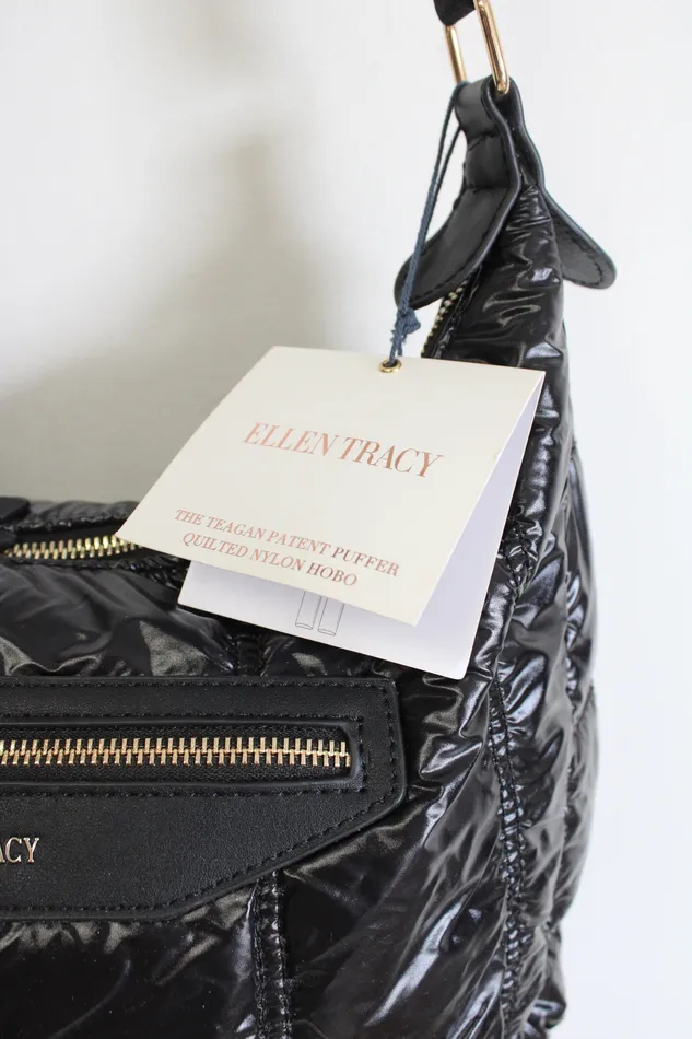 Ellen Tracy NEW Ellen Tracy Black Puffer Quilted Nylon Bag Rings