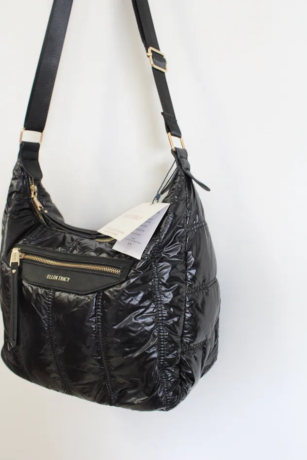 Ellen Tracy NEW Ellen Tracy Black Puffer Quilted Nylon Bag Rings