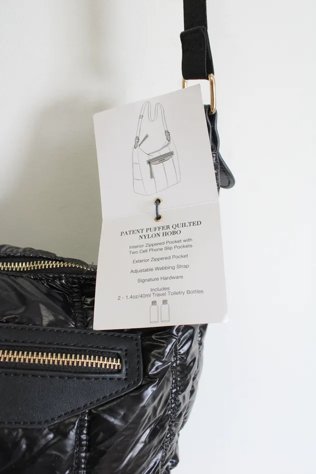 Ellen Tracy NEW Ellen Tracy Black Puffer Quilted Nylon Bag Rings