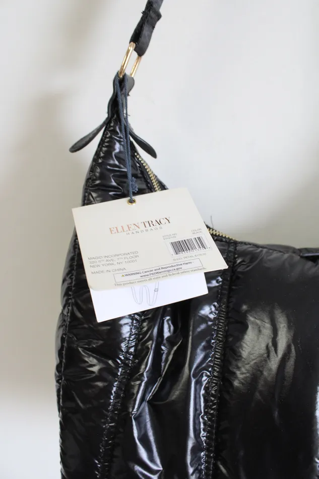 Ellen Tracy NEW Ellen Tracy Black Puffer Quilted Nylon Bag Rings