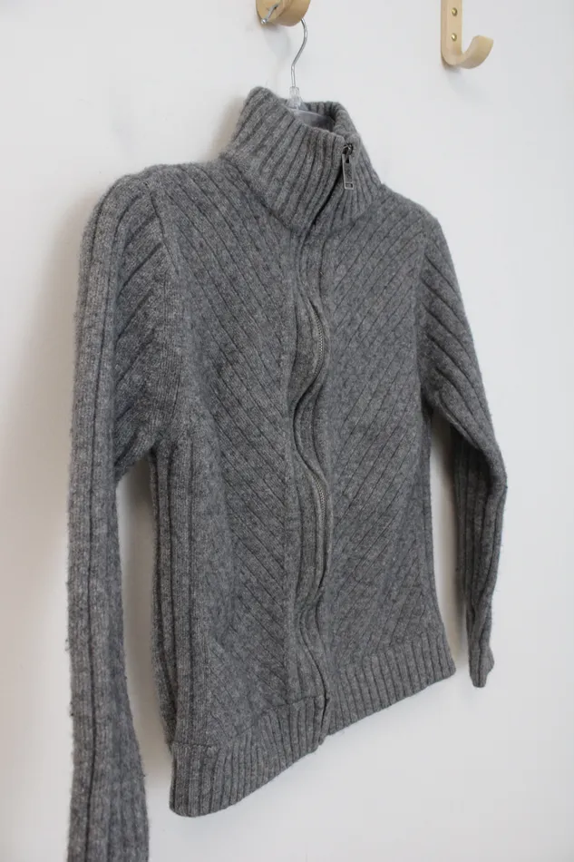 Express Rings Express Design Studio Gray Ribbed Wool Full Zip Sweater Youth M 1012