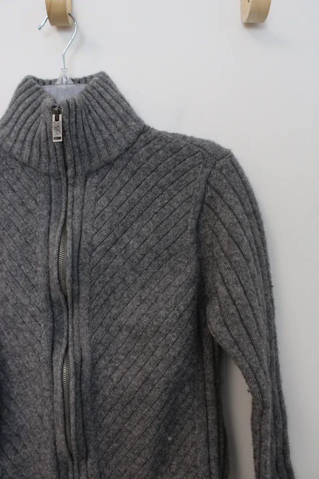 Express Rings Express Design Studio Gray Ribbed Wool Full Zip Sweater Youth M 1012