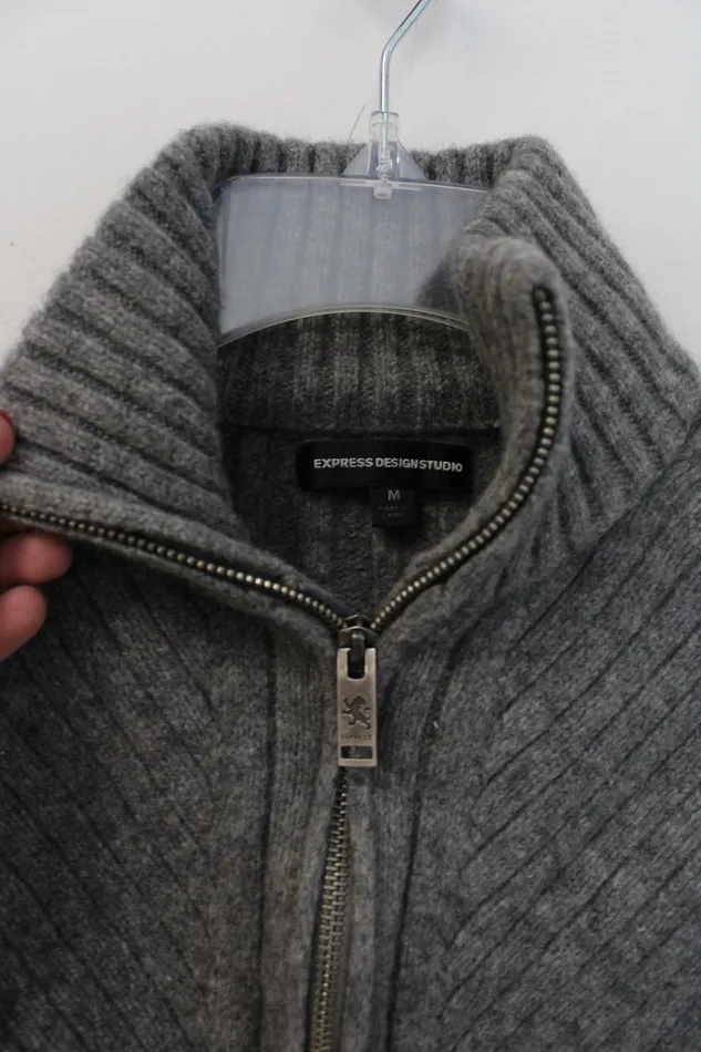 Express Rings Express Design Studio Gray Ribbed Wool Full Zip Sweater Youth M 1012