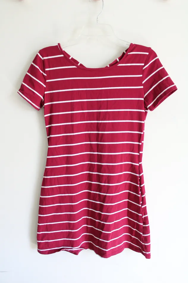 Fedger Fedger Dark Pink Striped TShirt Dress S Earrings